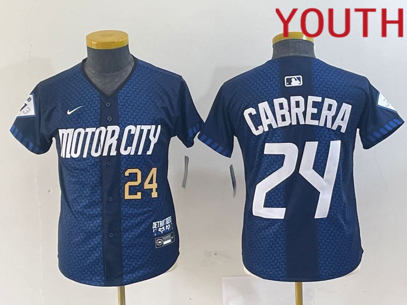 Youth Detroit Tigers #24 Cabrera Blue City Edition Nike 2024 MLB Jersey style 3->youth mlb jersey->Youth Jersey